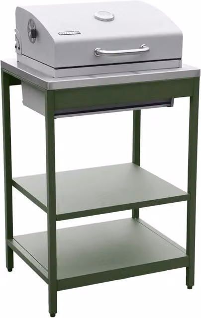 Modulo cucina da esterno Sweeek con barbecue a carbonella in acciaio, verde o blu, L/P/H: 138 x 60 x 58,5 cm