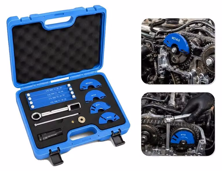 Kit di strumenti per la regolazione degli alberi a camme, struttura in acciaio, dimensioni 12 x 8 x 4 pollici, compatibile con motori M276, peso 2,5 libbre, set da 4 pezzi