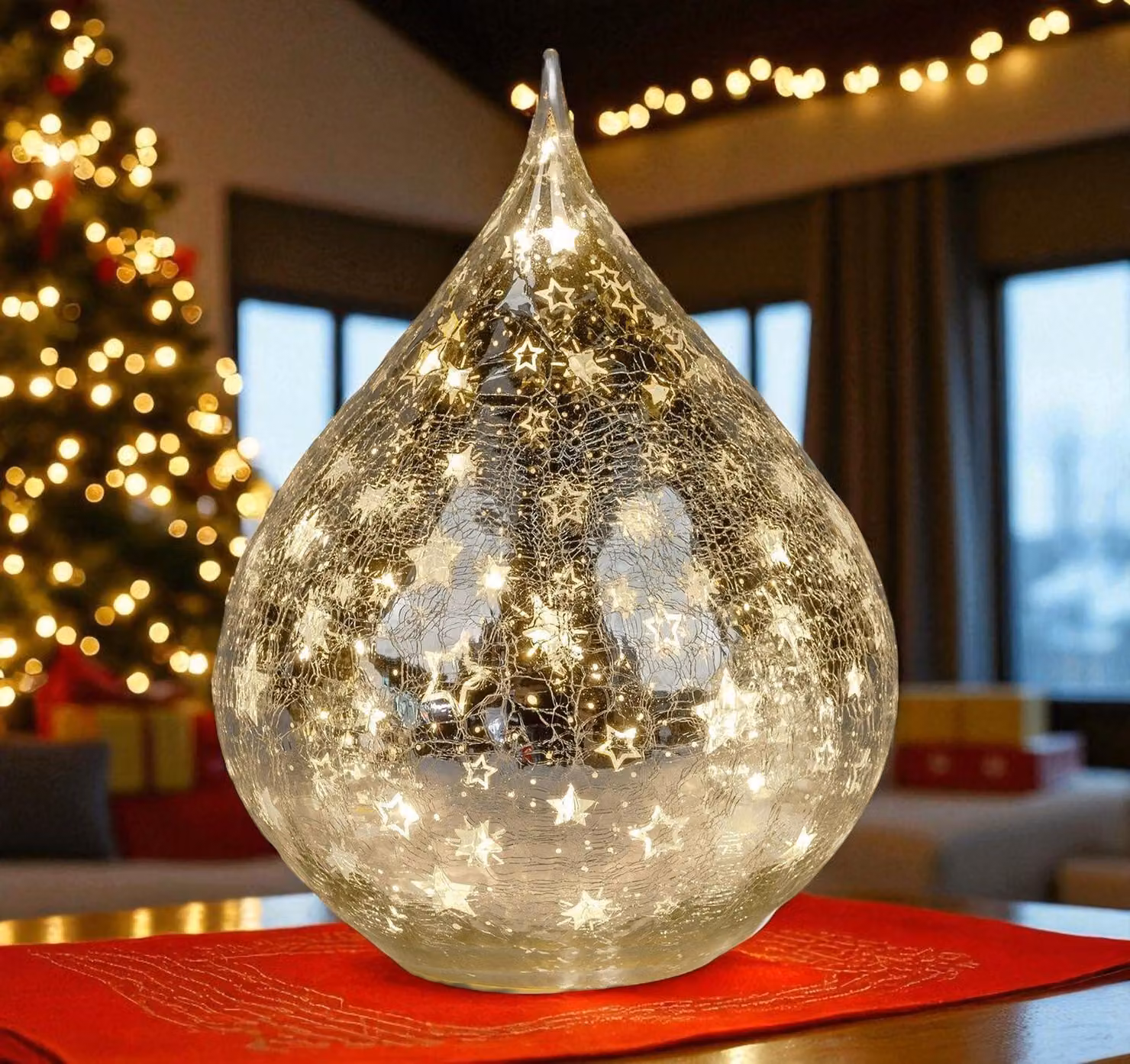 formano LED decorativo stelle a goccia argento 16 cm lampada in vetro effetto crepla con timer