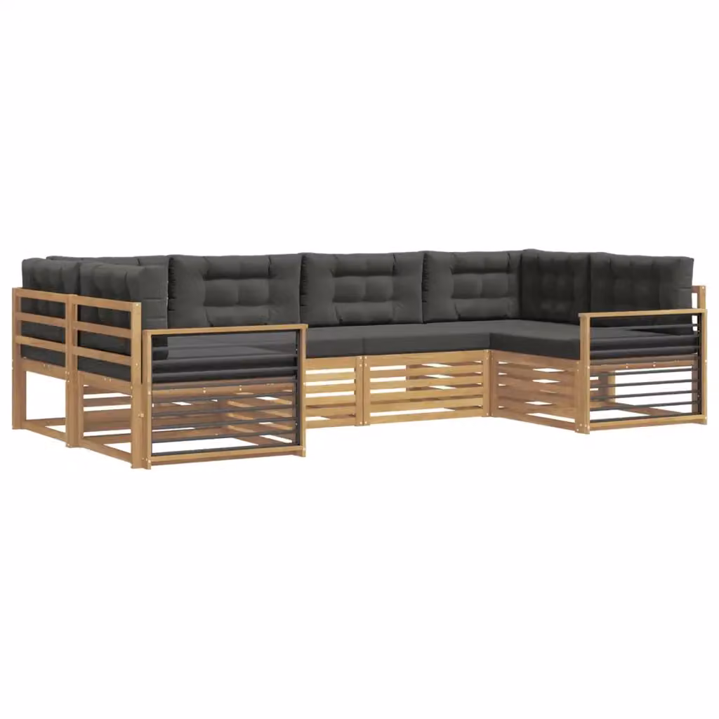 Set di divani da esterno a L vidaXL in legno di acacia con cuscini, Bianco e Antracite – 2