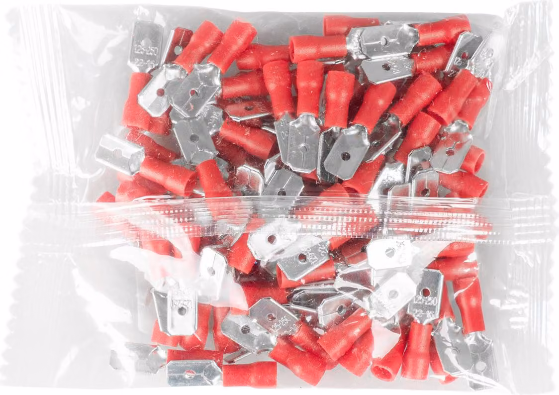 Vayox Set 100 pz. Connettore a forcella isolato maschio 0,5-1,5 mm2 6,3 mm rosso