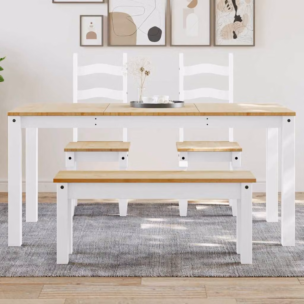 vidaXL Tavolo da Pranzo Panama Bianco in Legno di Pino Massello L: 160 cm, P: 80 cm, H: 75 cm