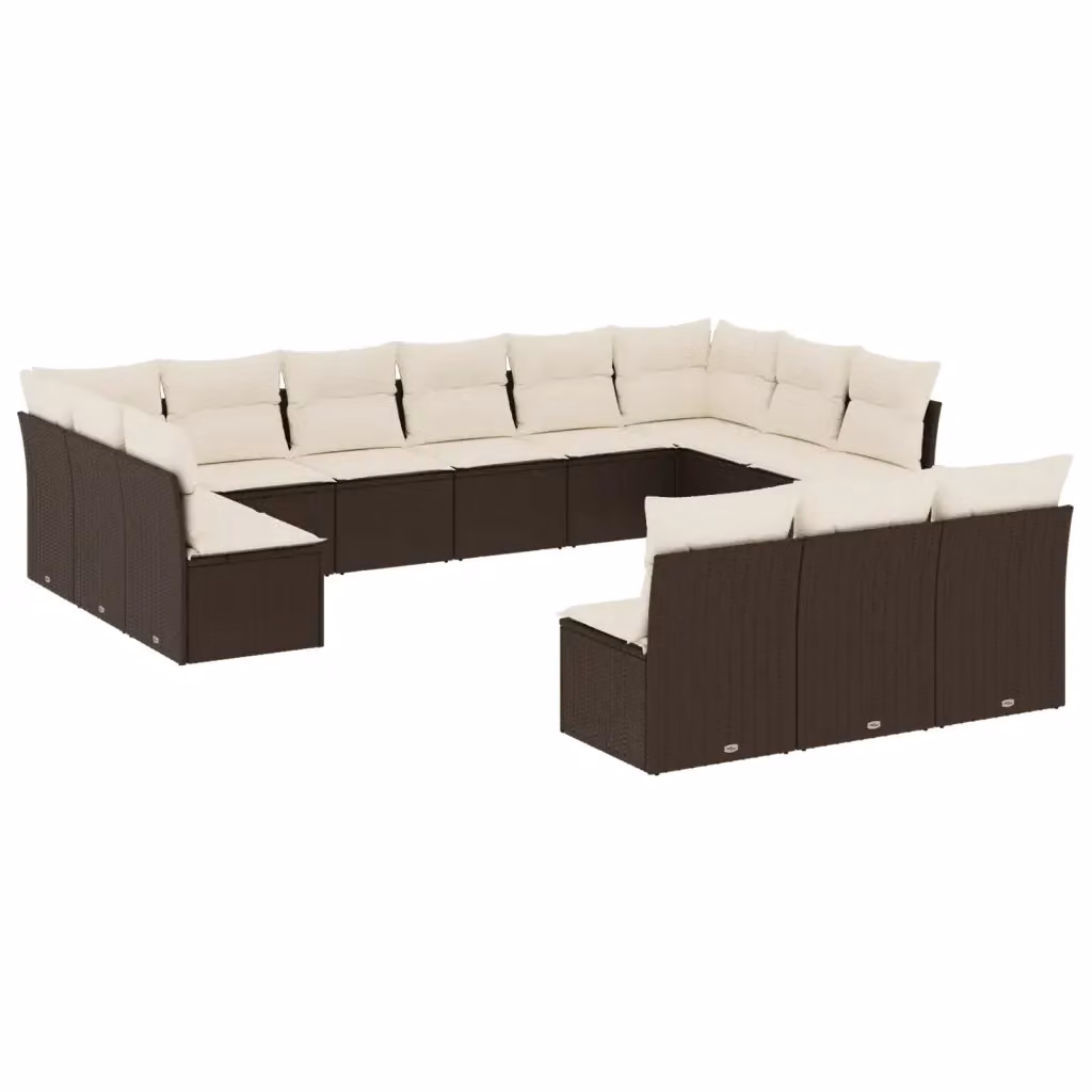 Set di divani da giardino VIDAXL in polyrattan marrone con cuscini, composizione a forma di U per 13 persone – 2