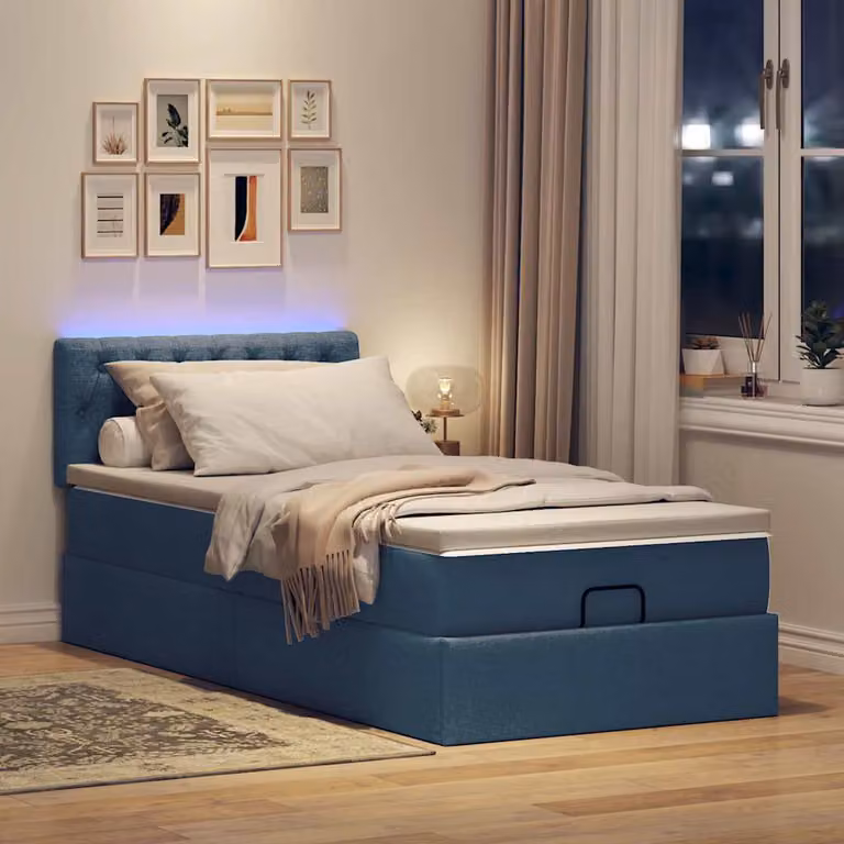 Maison Exclusive - Letto ottomano con materasso e LED blu 100x200 cm tessuto