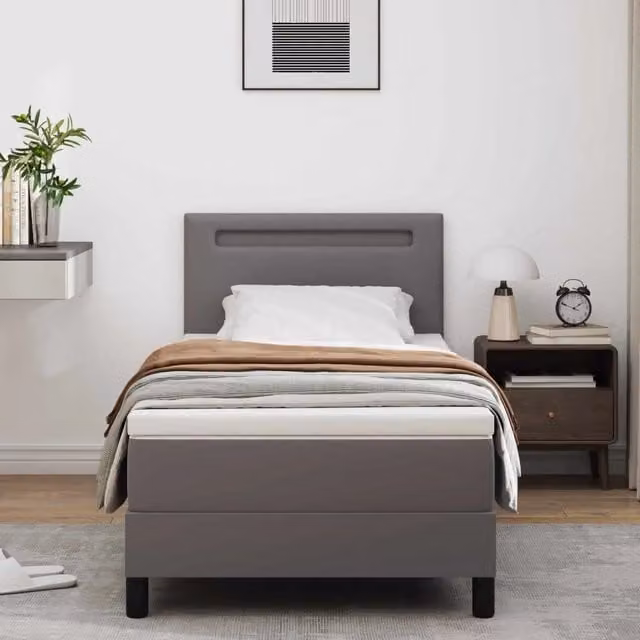Letto moderno vidaXL con materasso a molle insacchettate in pelle sintetica grigia L/P/H: 200 x 100 x 103 cm