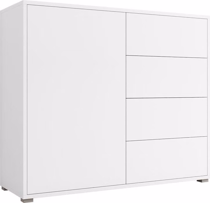 MIRJAN24 Comodà Gesita K1D4SZ, elegante credenza da salotto con 4 cassetti e un'anta, credenza alta da camera da letto, collezione (colore: bianco)