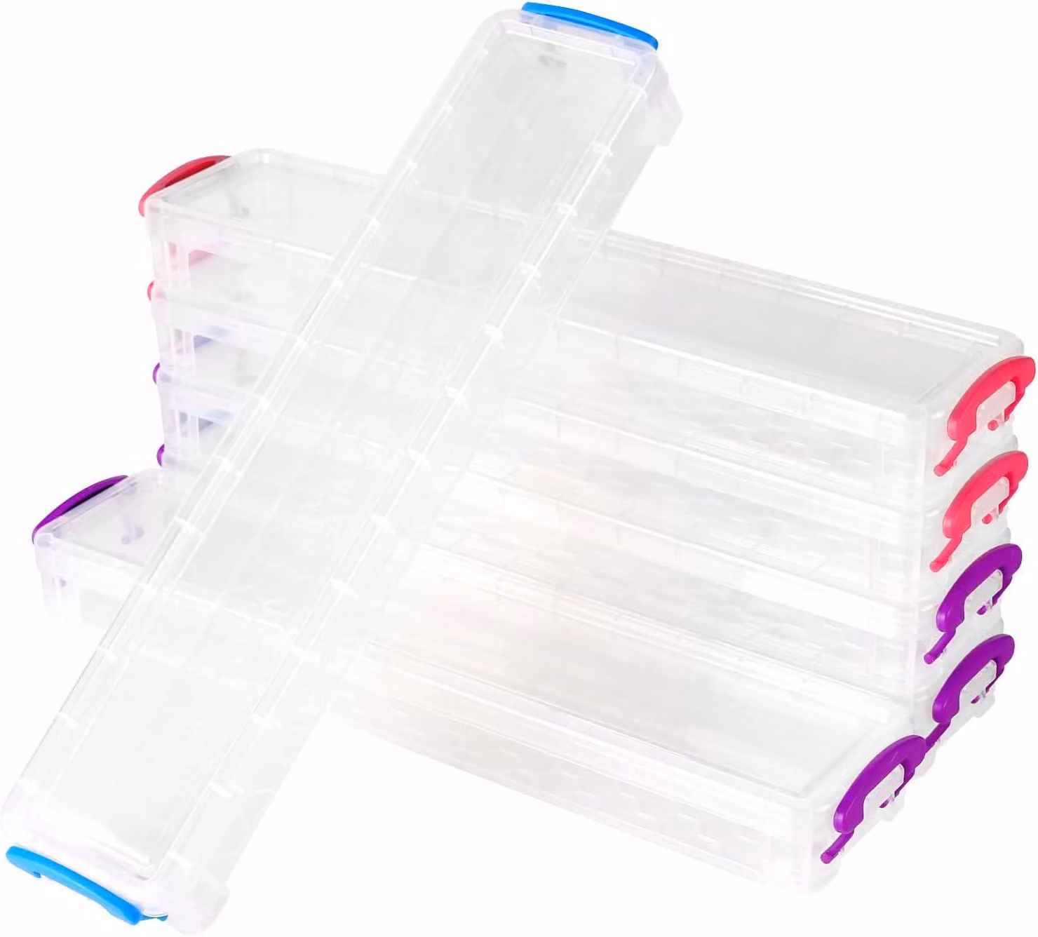 Contenitori trasparenti, 6 pezzi, 35 x 7,4 x 4,8 cm, impilabili, ideali per l'ufficio e per lavori manuali