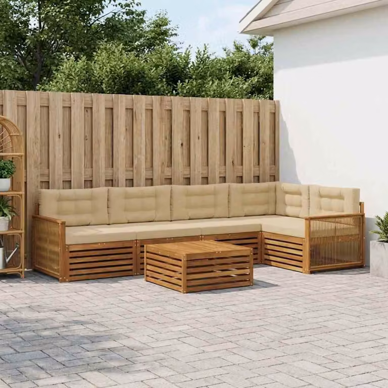 Set di divani da esterno vidaXL 6 pz in legno di acacia con tavolo da caffè e cuscini, colore marrone e beige