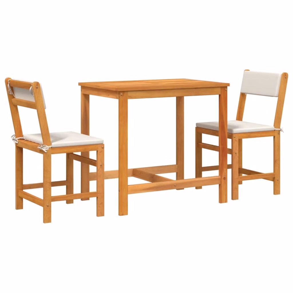 Set da Balcone 3pz con Cuscini in Legno Massello di Acacia