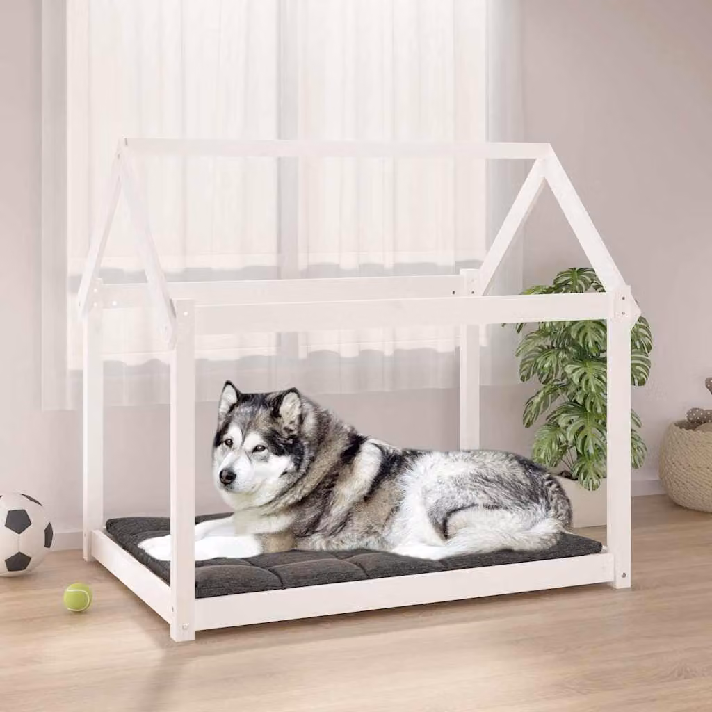 Cuccia per cani vidaXL in legno di pino massello bianca L/P/H: 111 x 80 x 100 cm