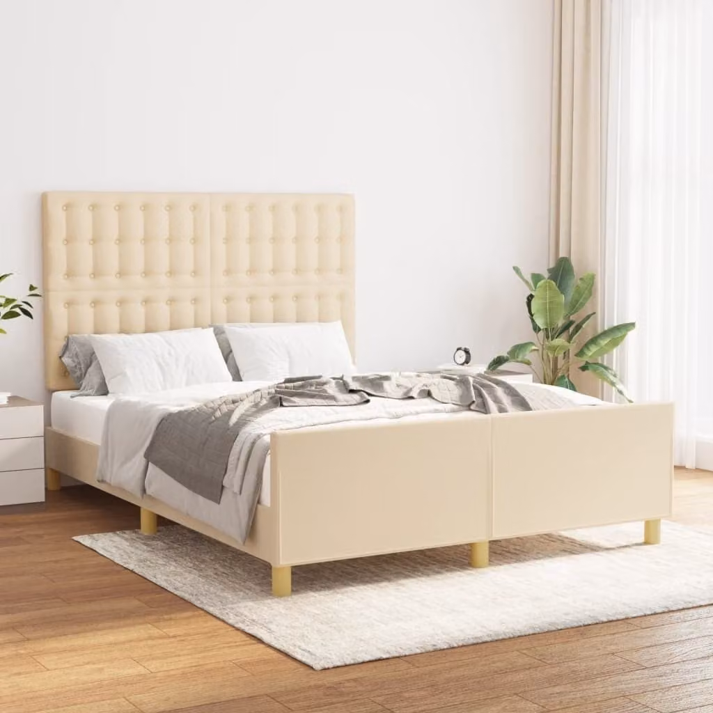 The Living Store Struttura letto con testiera crema 140x200 cm in tessuto