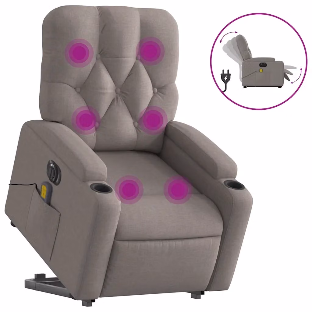vidaXL Poltrona Alzapersona Elettrica con Massaggio in Tessuto Beige e Grigio – 2