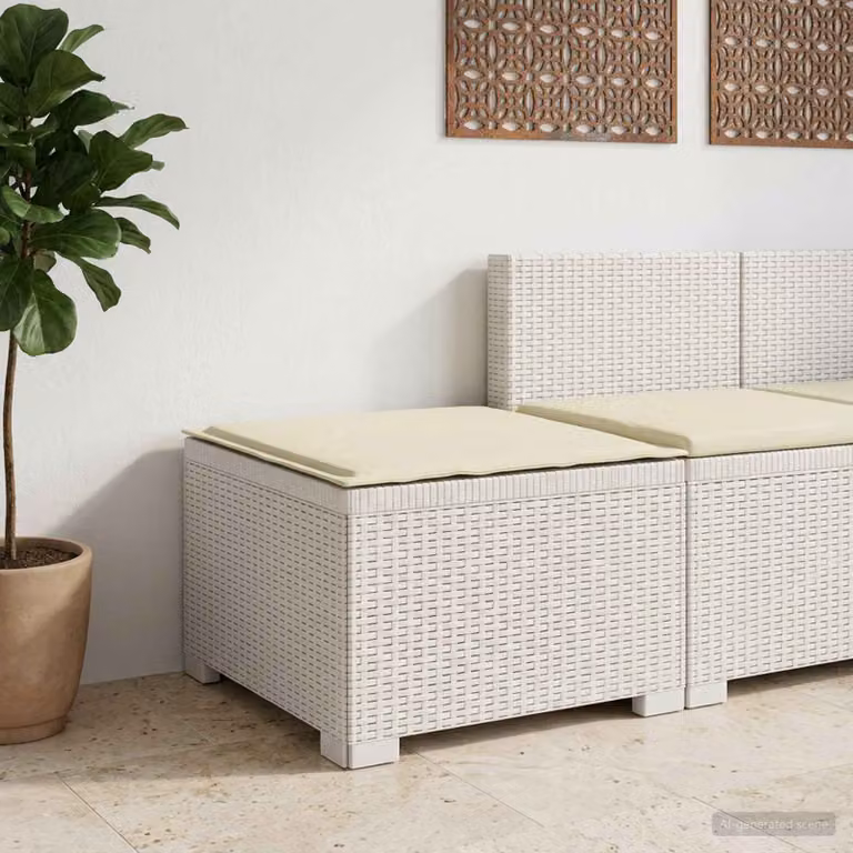 Divano da giardino singolo vidaXL con cuscino in aspetto rattan bianco e beige