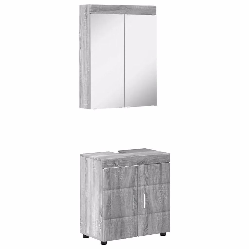 Set di mobili per il bagno vidaXL TULUM composto da mobile lavabo e armadietto con specchio, Grigio e Argento, moderno e da appendere al muro – 2
