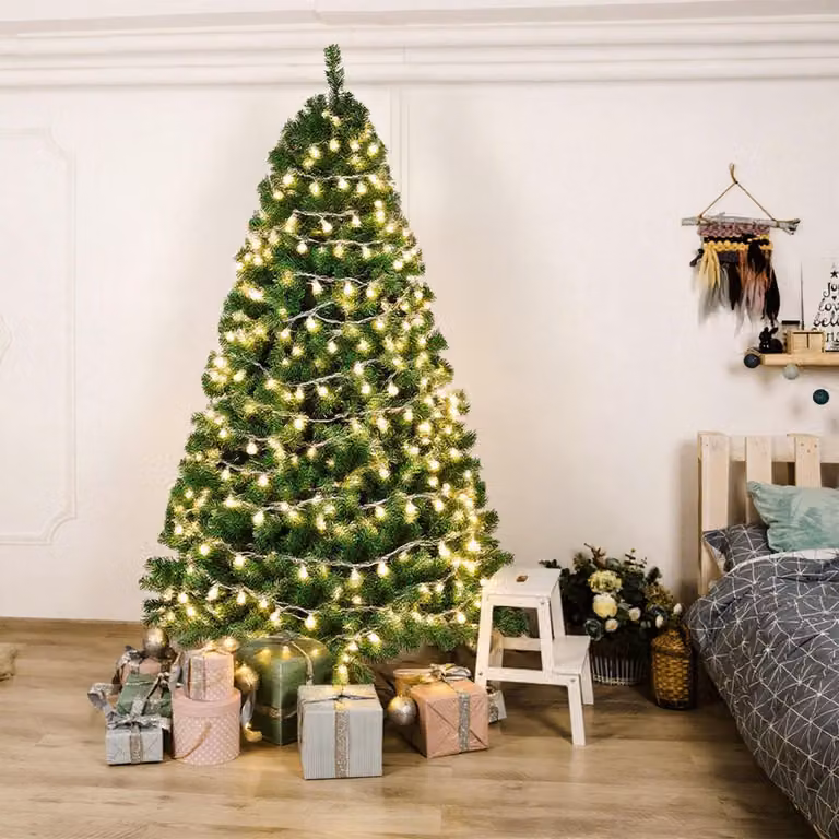 Albero di Natale artificiale Ikodm, altezza 150 cm, con 200 LED a luce calda, 550 rami, realizzato in PVC e metallo, con rami che si aprono automaticamente, colore verde
