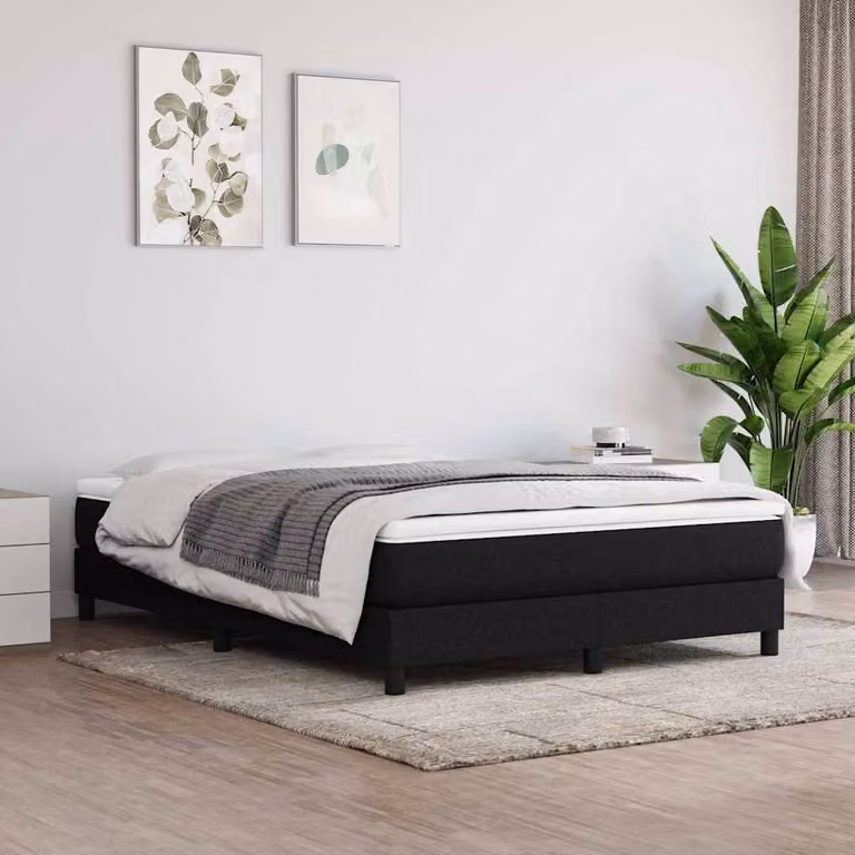 vidaXL Struttura Letto Imbottita in Tessuto Nero con Doghe a Rete L: 140 cm, P: 200 cm, H: 203 cm