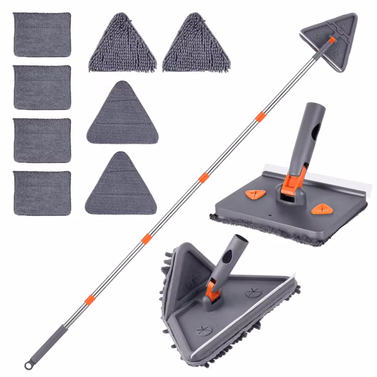 Mocio per pavimenti, altezza 192 cm, con 2 panni in chenille e 6 panni in microfibra, asta componibile in 5 parti