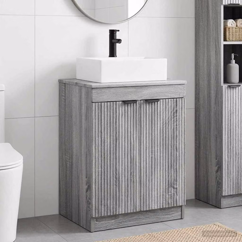 Set di mobili per il bagno moderni vidaXL in legno ingegnerizzato grigio opaco con ante a battente e ripiani interni