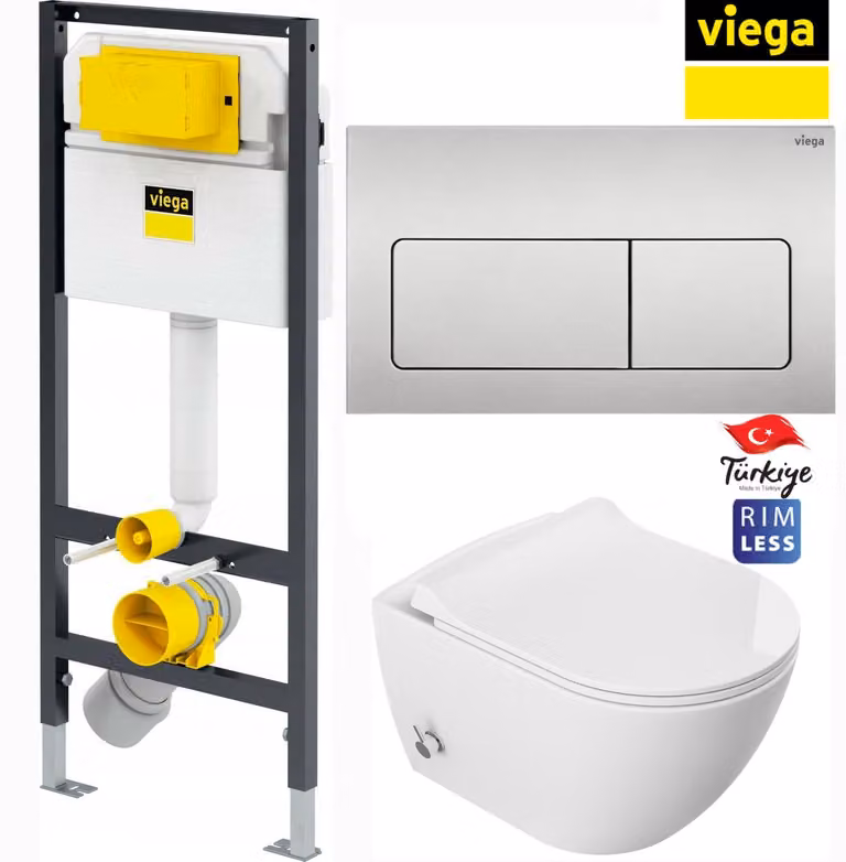 Domotechnika | WC compatto con bidet - 51x36x32,5 cm - Sedile Duroplast Slim Softclose - WC sospeso - Viega Prevista Dry