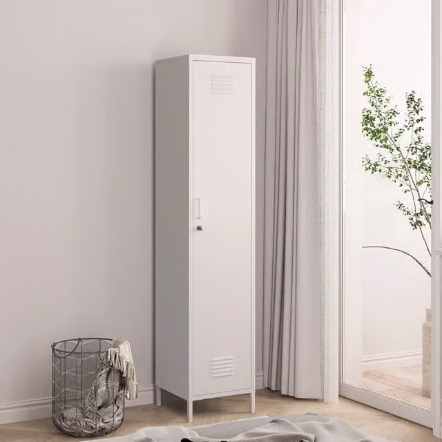 Armadio da Ufficio Seinäjoki en.casa in Acciaio Bianco con Ripiani e Appendiabiti H: 180 cm, L: 38 cm, P: 38 cm