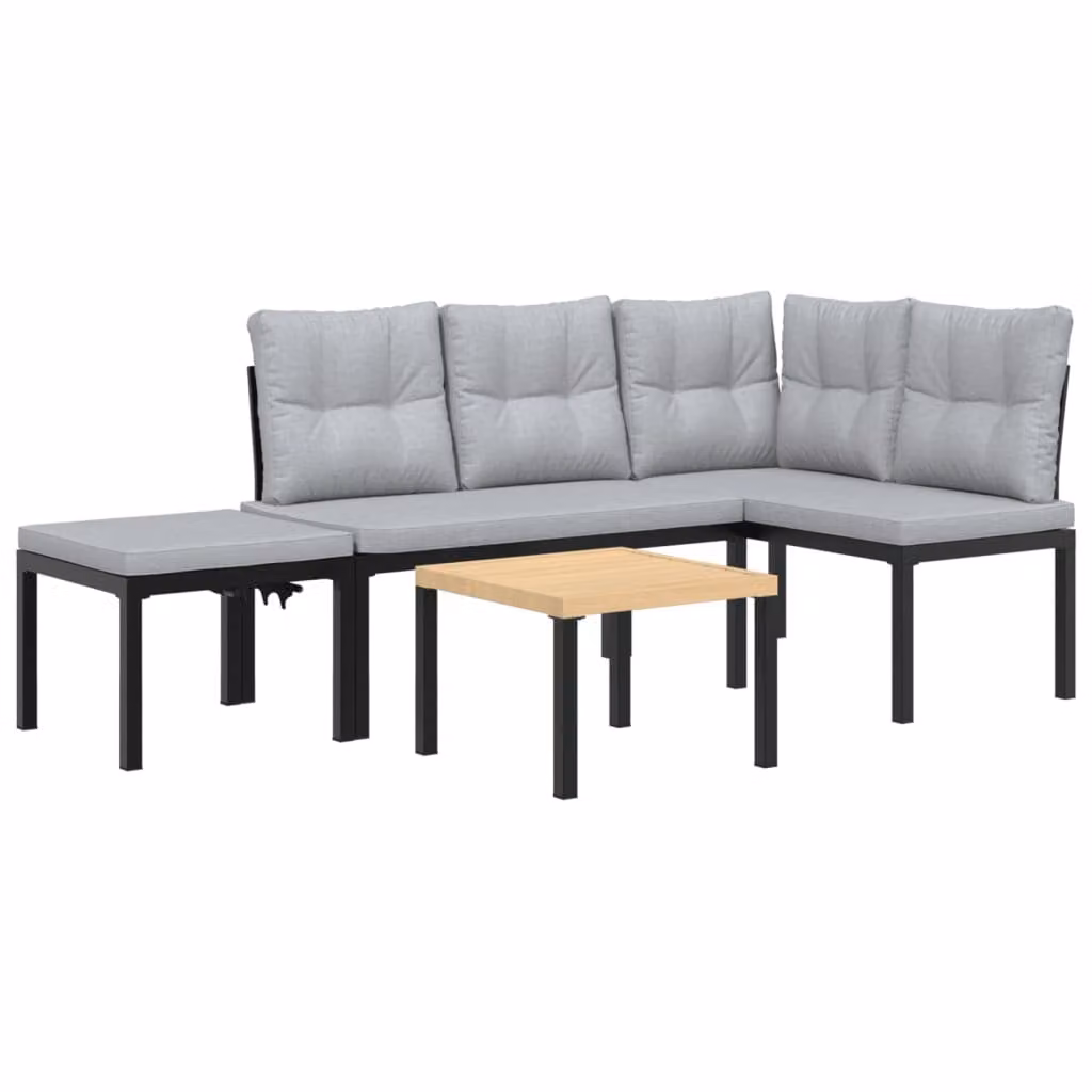 Set Panche Giardino Cuscini 4pz Nero Acciaio Verniciato Polvere