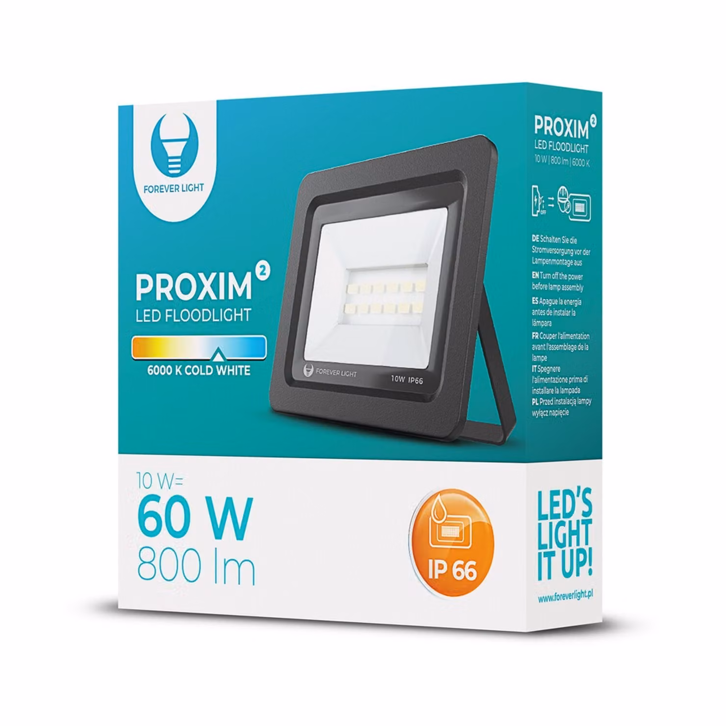Proiettore LED PROXIM ll IP66 Impermeabile Proiettore 10W Sostituisce 60W Bianco freddo (6000K) 800LM Faretto da esterno Proiettore da parete