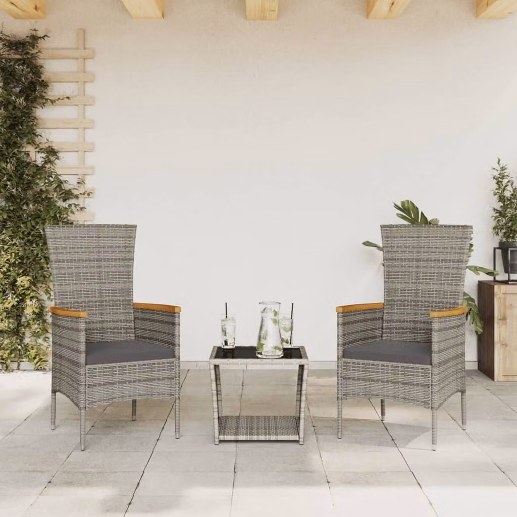 Maison Exclusive - Set da Pranzo da Giardino 3 pz con Cuscini in Polyrattan Grigio