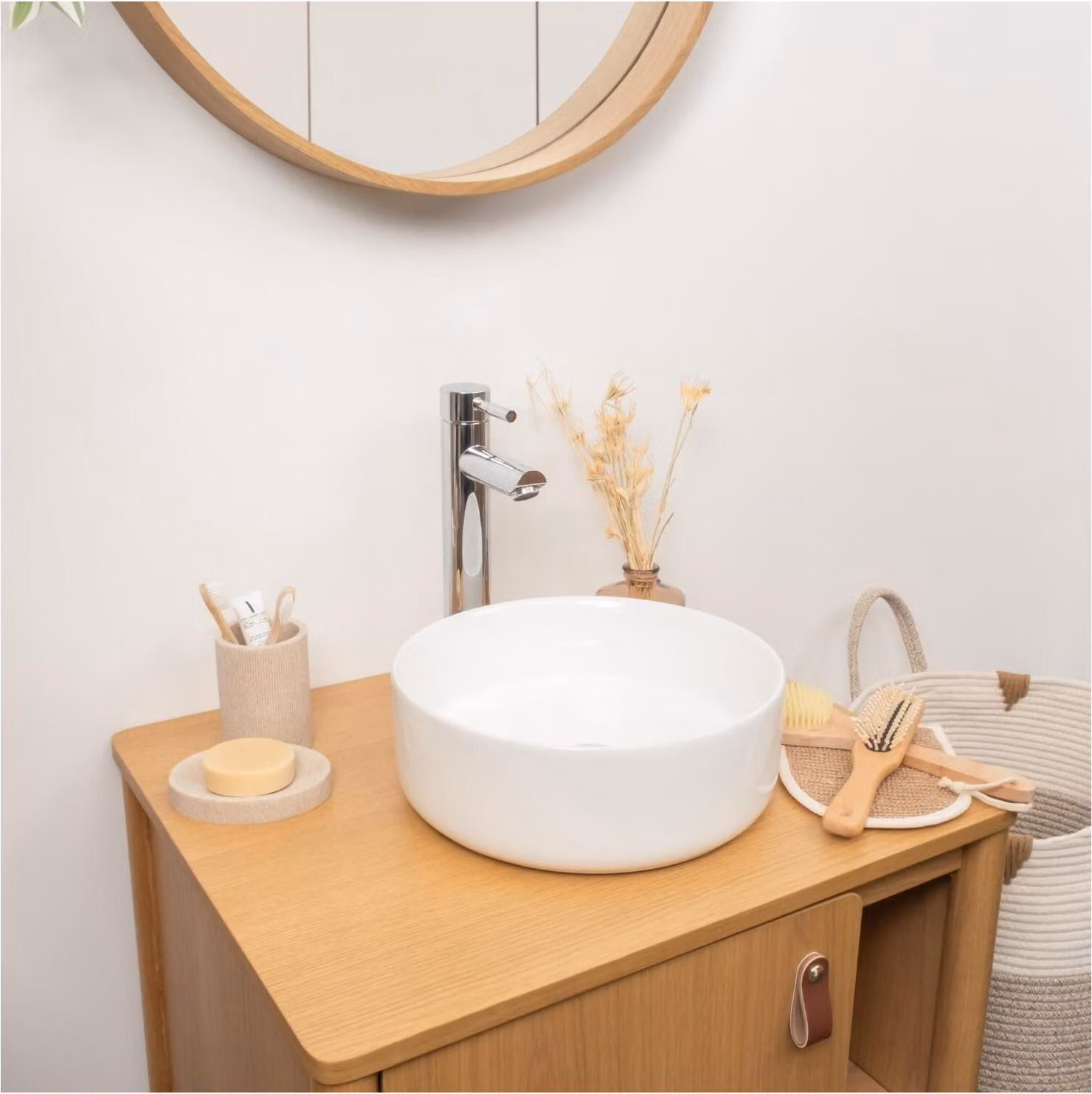 Lavabo da appoggio rotondo in Vetroceramica bianca MII da 30 cm