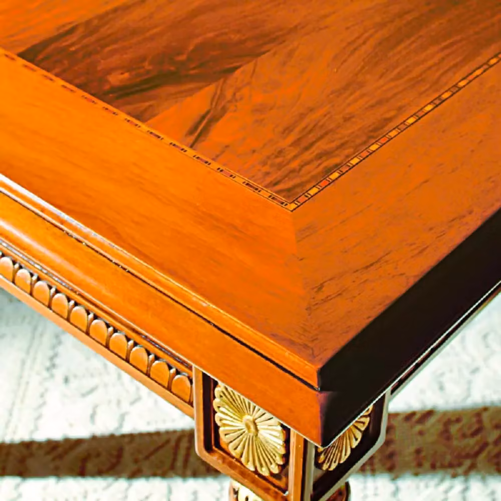Tavolo fisso classico in legno Mobili 2G con finitura noce, foglia oro e dettagli laccati, L: 170 cm, P: 90 cm, H: 79 cm – 3