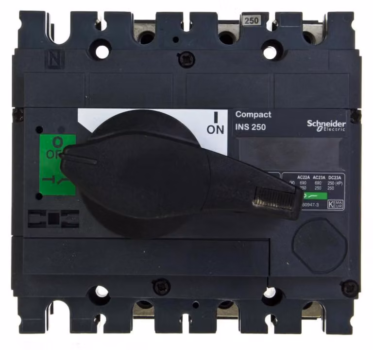 Sezionatore Schneider Electric INS250,3P, 250A/690V AC/250V DC, attuatore rotante nero 31106