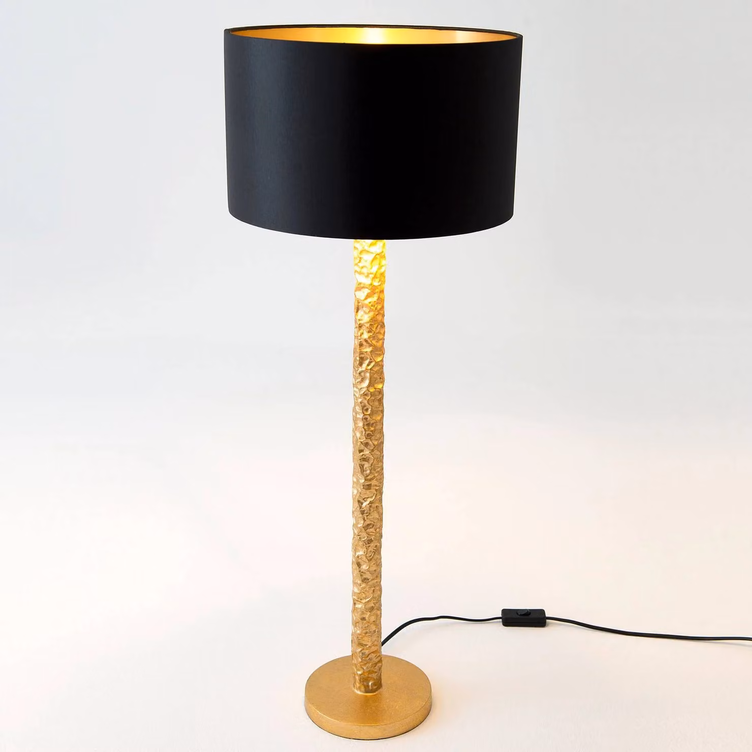 Holländer Lampada da tavolo di design Cancelliere Rotonda, Ottone / Oro, Soggiorno / Sala da pranzo, Tessuto / Stoffa / Seta, Design, Lampada da tavolo