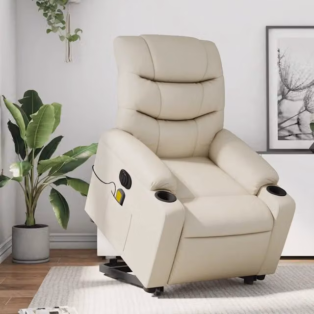 Poltrona Alzapersona Elettrica Reclinabile vidaXL in Similpelle Beige con Braccioli – 1