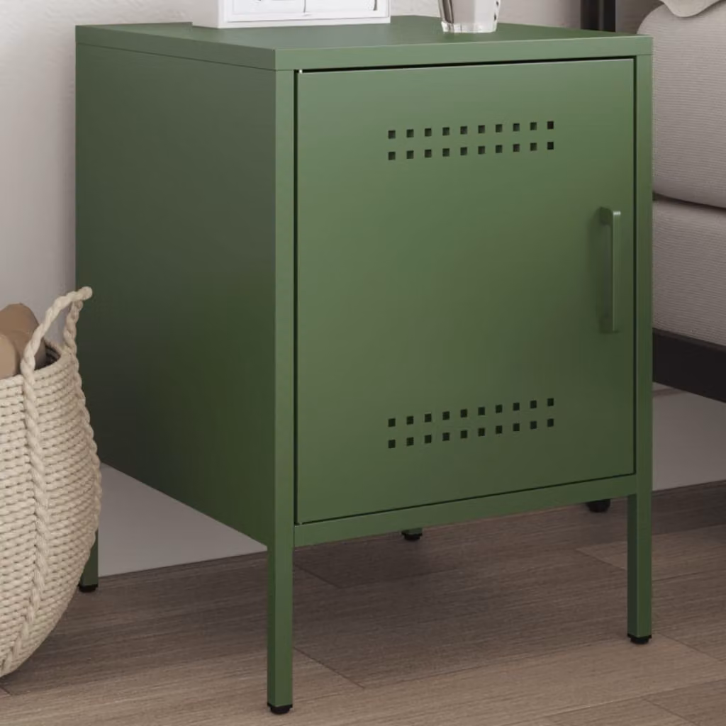Comodino vidaXL in metallo verde oliva stile industriale, da appendere al muro, L 36 cm x P 39 cm x H 50,5 cm