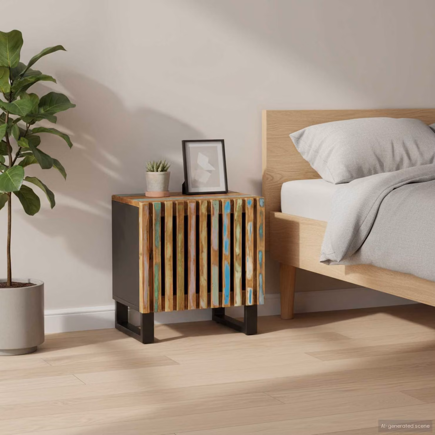 Set di 2 comodini vidaXL in legno massello di recupero stile industrial, marrone multicolore, L 40 cm x P 34 cm x H 46 cm