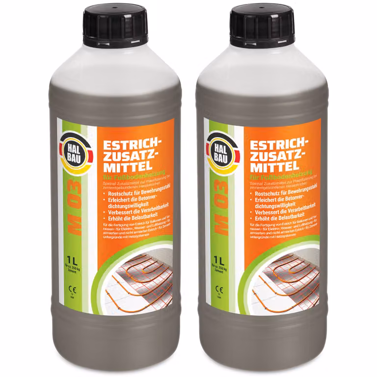 Plastificante per impianti di riscaldamento Additivo per massetti 2 L Per riscaldamento a pavimento Massetto in calcestruzzo HALBAU M03