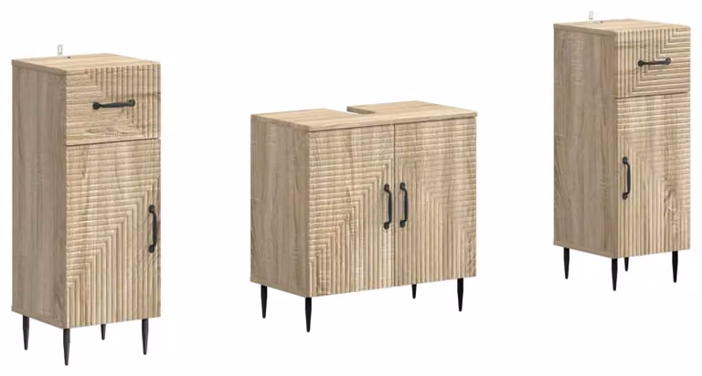 Set di due mobili da bagno, modello HAARLEM, in legno effetto rovere Sonoma