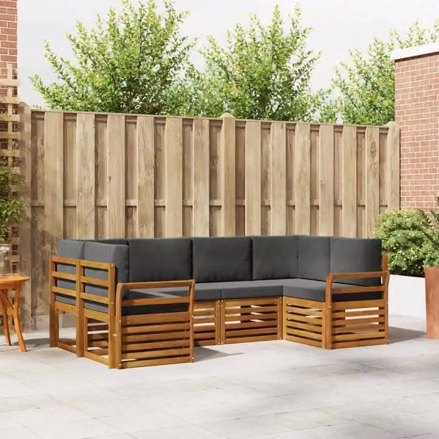 Set di divani da esterno a L vidaXL in legno di acacia con cuscini, beige e antracite – 1