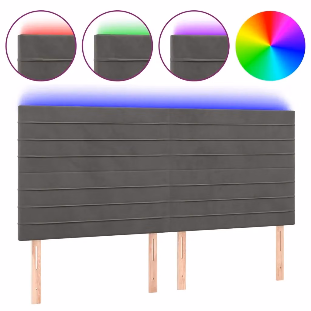 Testiera con LED Design Mania in Velluto Grigio con Porte USB L/P/H: 200 x 5 x 118/128 cm – 2