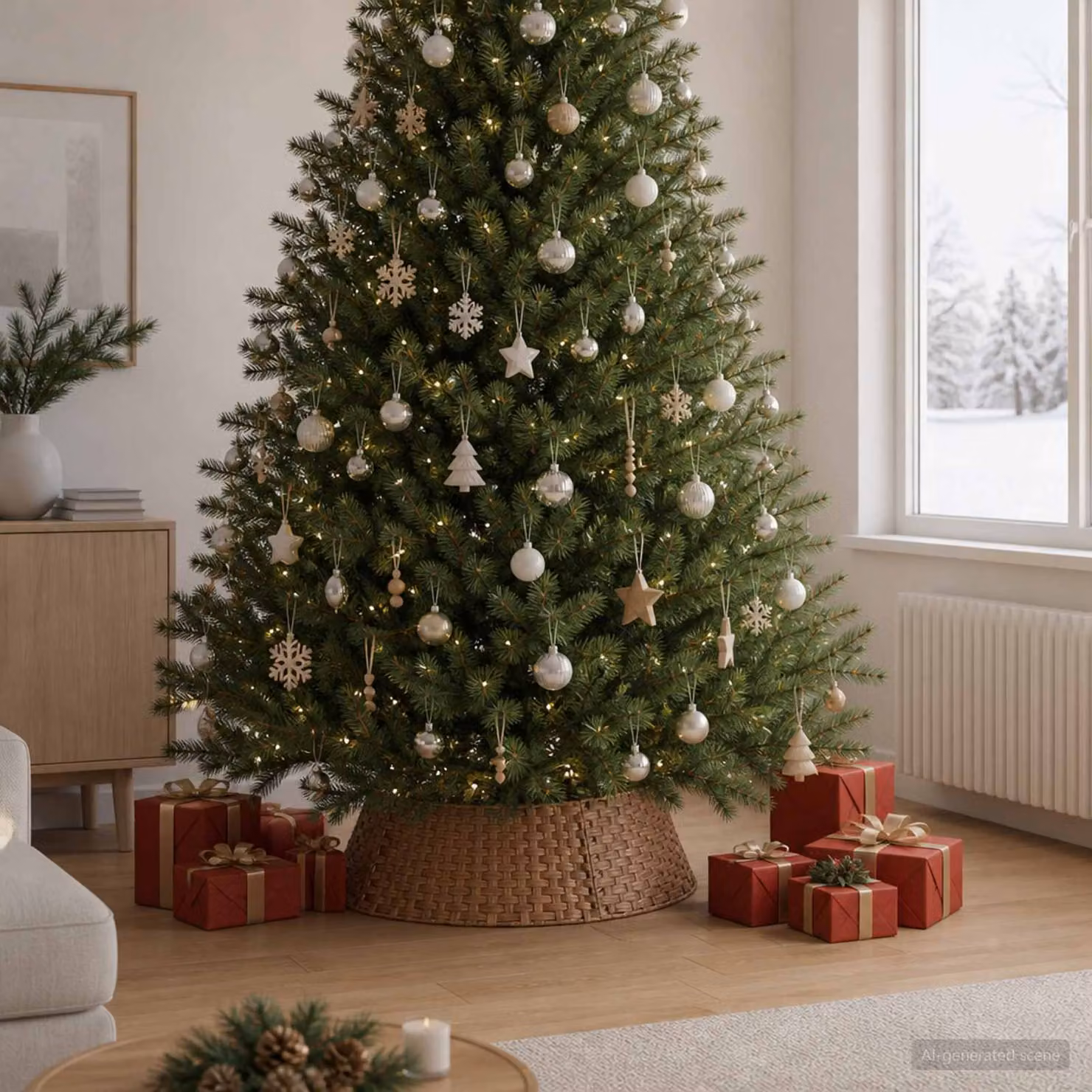 vidaXL Collare per Albero di Natale Rotondo Marrone Chiaro polyrattan