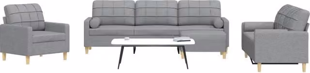 vidaXL Set di Divani 4 Pezzi Moderno in Tessuto Grigio con Poggiapiedi e Cuscini – 1