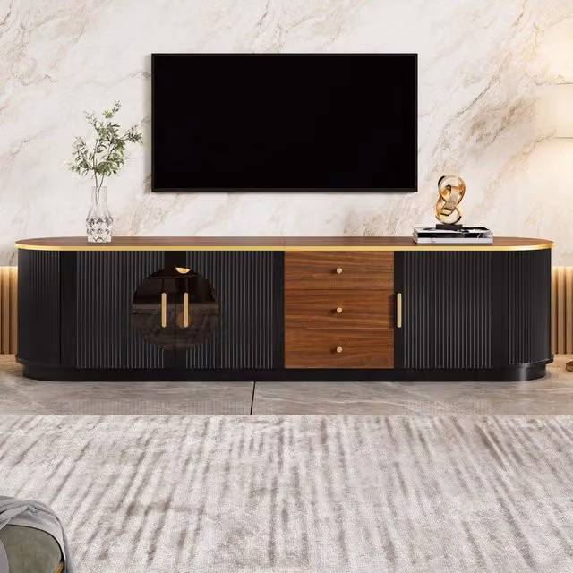 Mobile TV Lowboard ¨C MINIMAL ¨C Vetro Marrone, MDF, Maniglie in Alluminio, Design con Scanalature