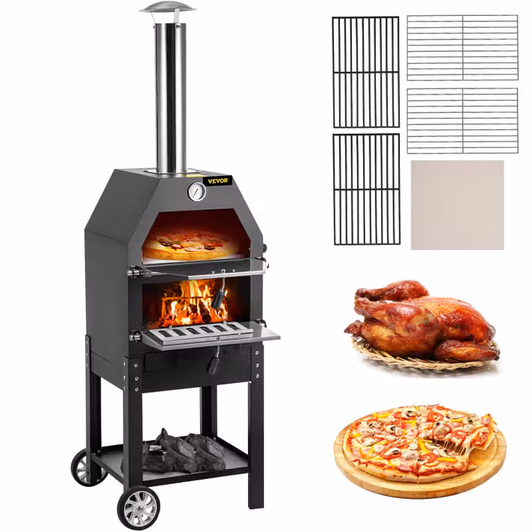 VEVOR forno da cucina all'aperto, 30 cm pizza a 2 strati forno da giardino a carbone forno per pizza 458x464x1418 mm forno da cucina a tenda, 500 ℃ cucina da giardino forno per pizza grill forno per pizza con pietra da forno per pizza