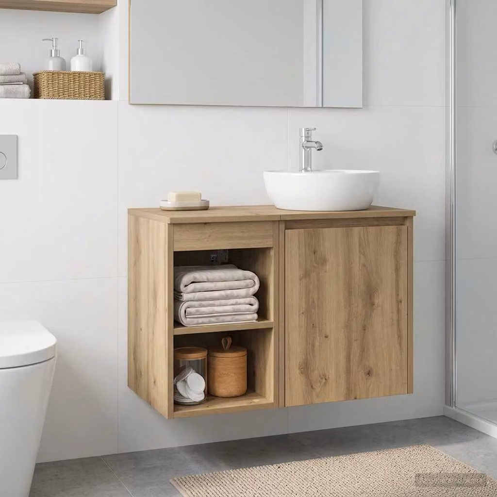 Armadio da bagno moderno vidaXL in rovere marrone con ripiani interni e ante a battente, L/P/H: 30 x 44,5 x 50 cm