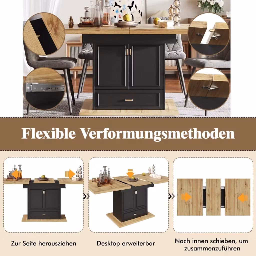 Tavolo da pranzo allungabile REDOM rettangolare in MDF e metallo color marrone L: 110-140 cm, P: 80 cm, H: 75 cm – 2