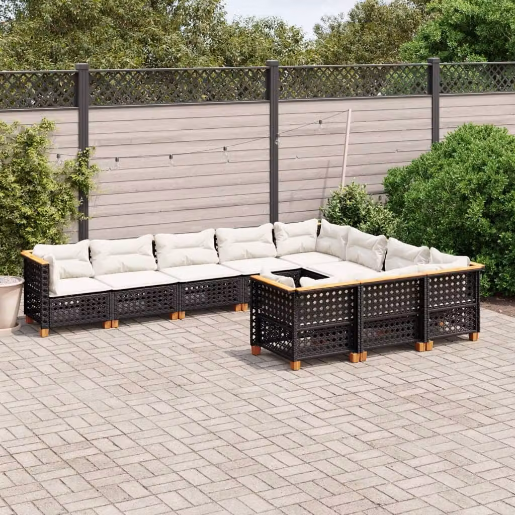 Maison Exclusive - Set da giardino 10 pezzi con cuscini in polyrattan nero