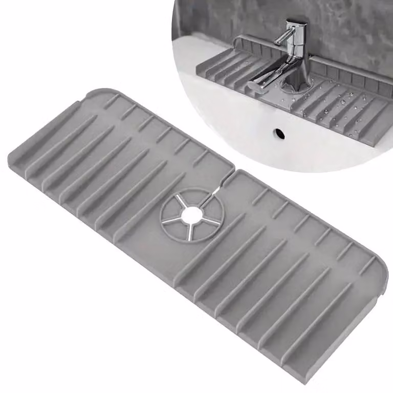 Tappetino per rubinetti, realizzato in silicone resistente, design salvaspazio, colore grigio, confezione da 2 pezzi