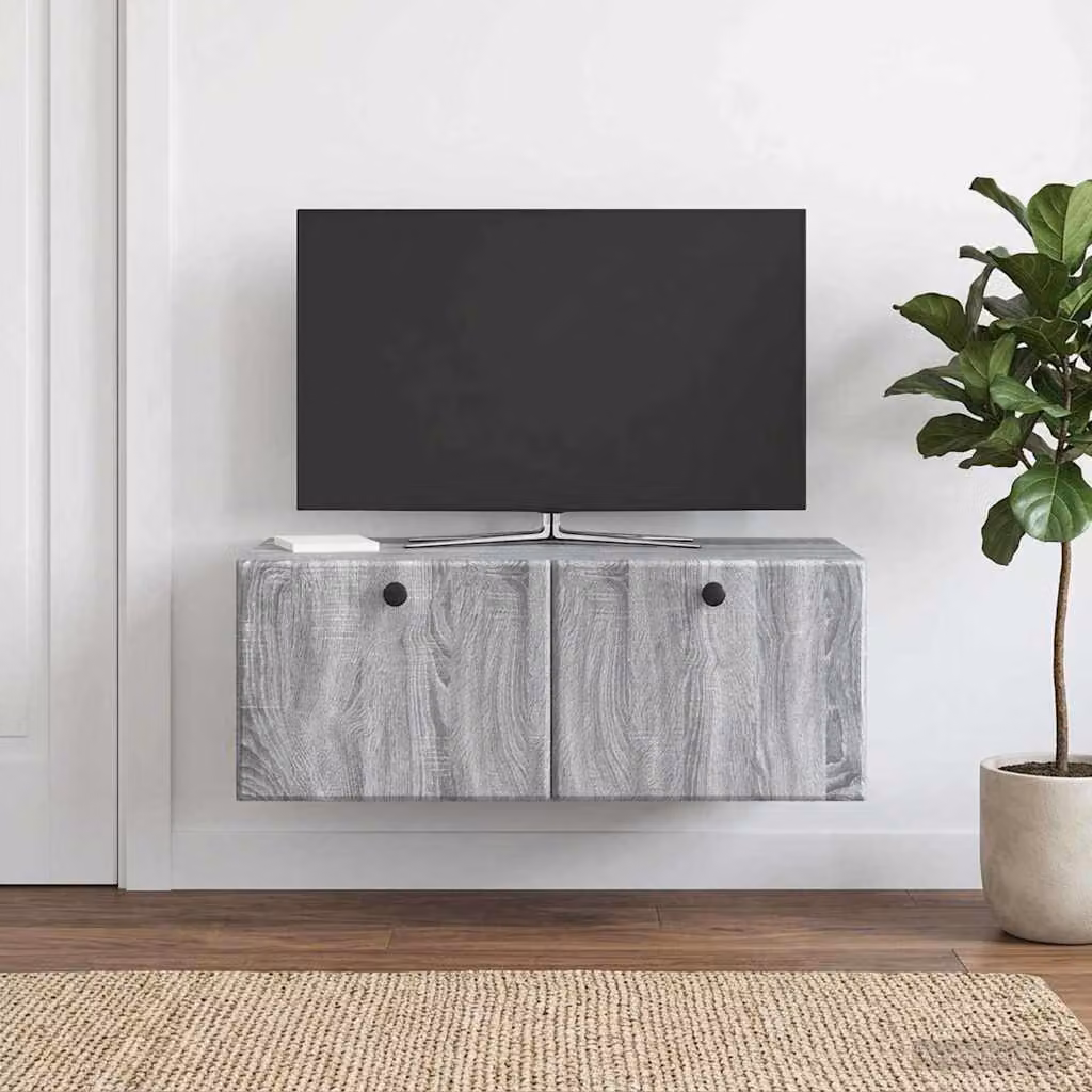 vidaXL Mobile Porta TV da Muro Moderno in Legno e MDF, Grigio, L: 78,5 cm, P: 41 cm, H: 30 cm