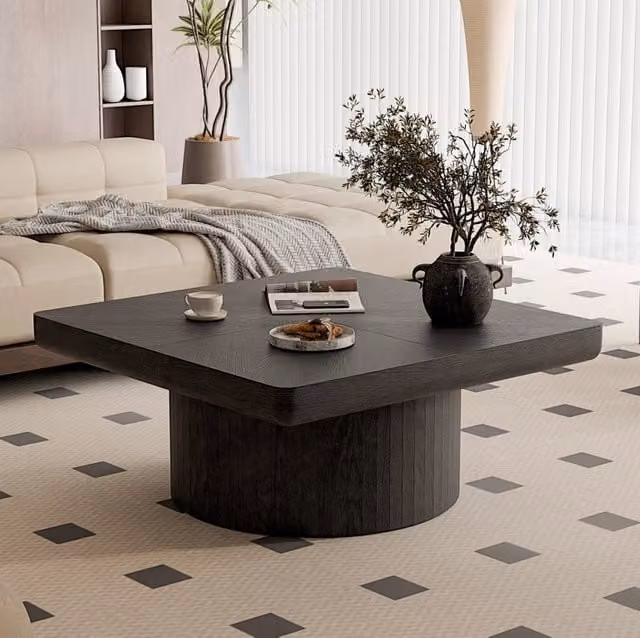 Tavolino basso quadrato 86 x 86 cm nero in legno e MDF con piano spesso 8 cm