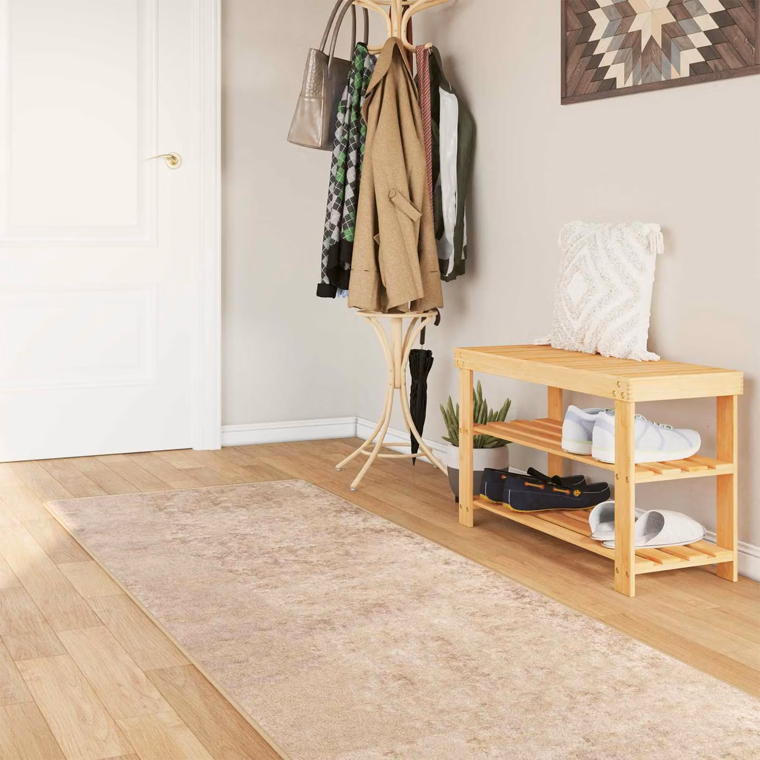 Tappeto Runner vidaXL MARSA Beige, Design Moderno Astratto, Lavabile e Antiscivolo, L 80 x P 250 cm, in Poliestere e PVC
