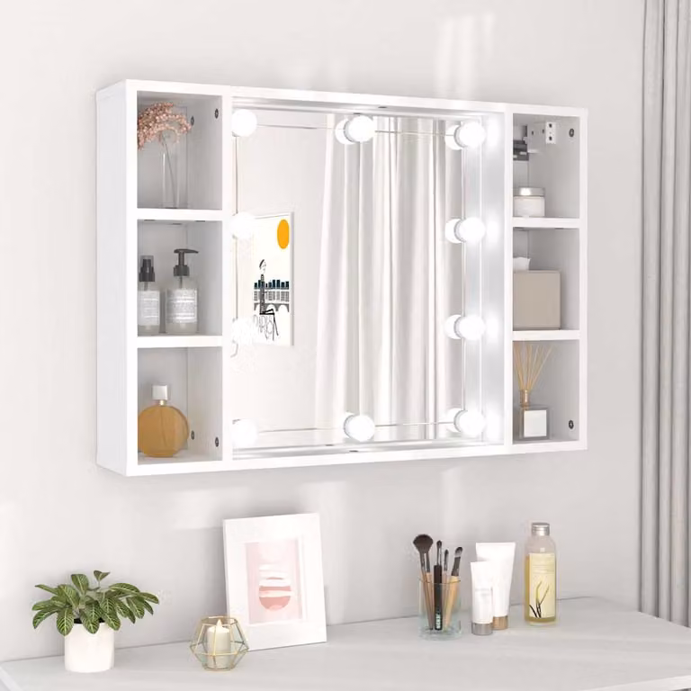 Armadietto da bagno con specchio e illuminazione LED bianca vidaXL, colore bianco, L: 76 cm, P: 15 cm, H: 55 cm